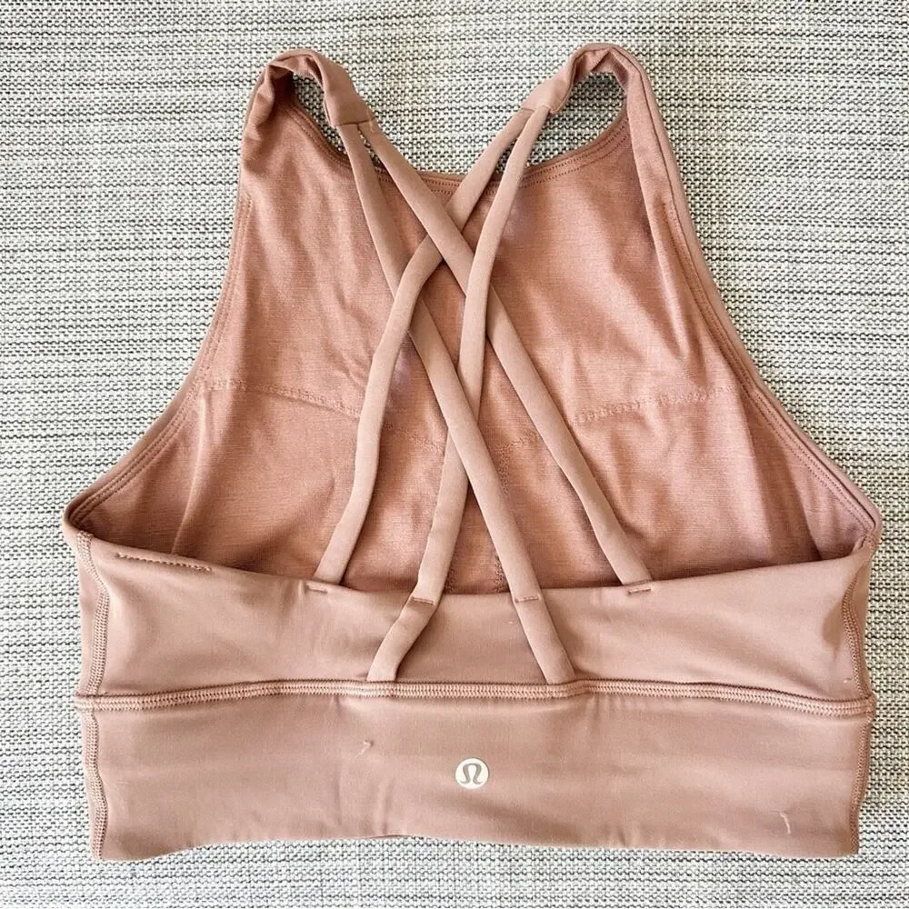 Lululemon Energy High Neck Bra Pink Long Line Tough Medium Support B-D Cup Sz 6